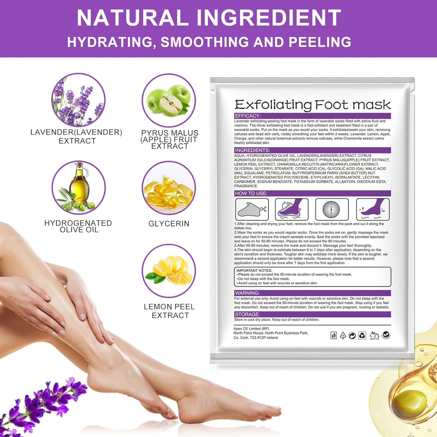 Aliver Foot Peel Mask - Exfoliating Callus Remover for Baby Soft Feet | 3 Pack, Lavender Scent