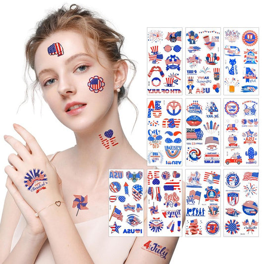 toututu 100PCS 4th of July Temporary Tattoos, Fourth of July America Flag Red White &Blue Face Patriotic Tattoo Stickers,250th Anniversary Party in the USA Memorial Independence Labor Day Accessories
