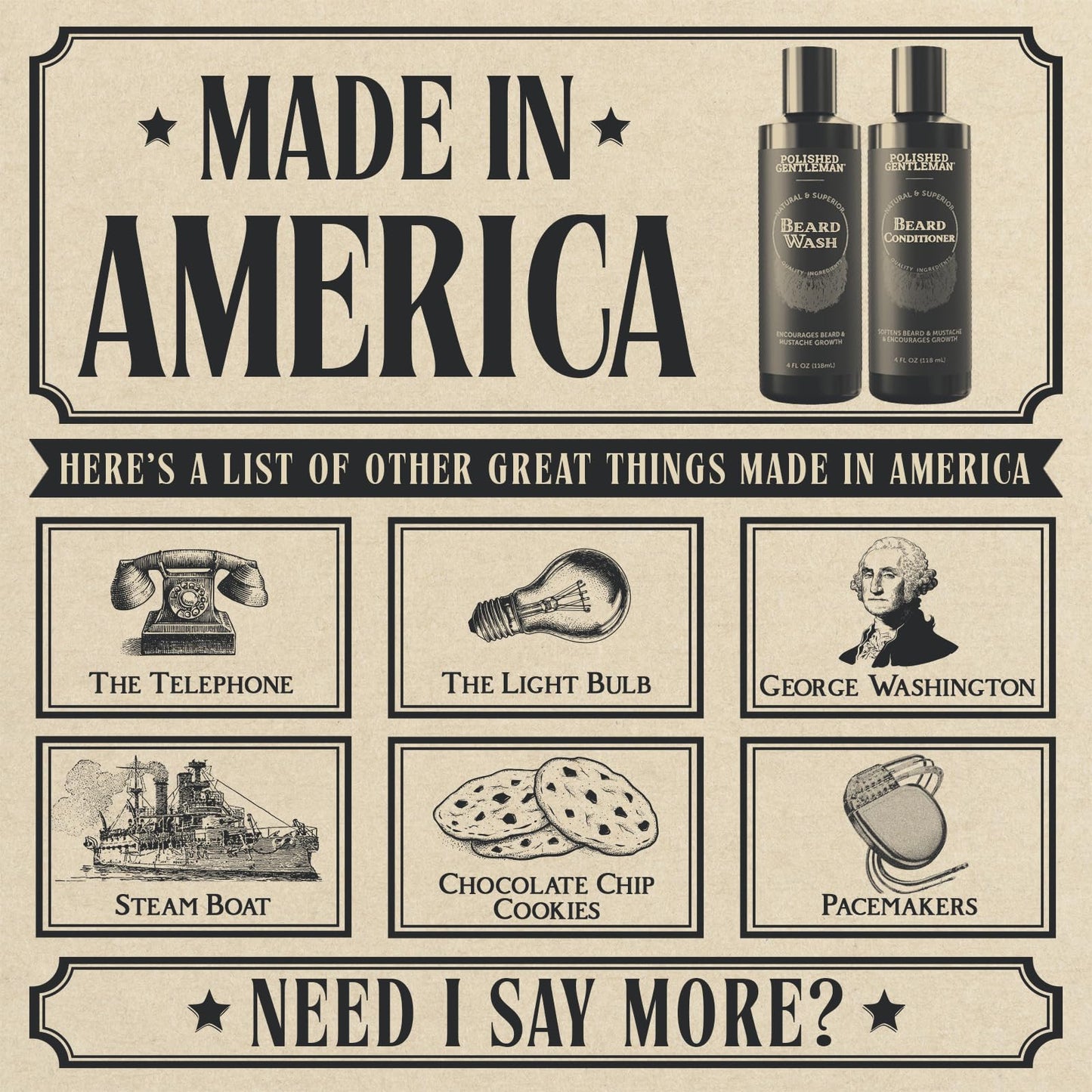 Polished Gentleman Beard Shampoo and Conditioner Set - Refreshing Beard Moisturizer & Mustache Softener - Beard Thickener with Tea Tree & Growth Oil - Paraben-Free & Sulfate-Free - Made by USA (4Oz)