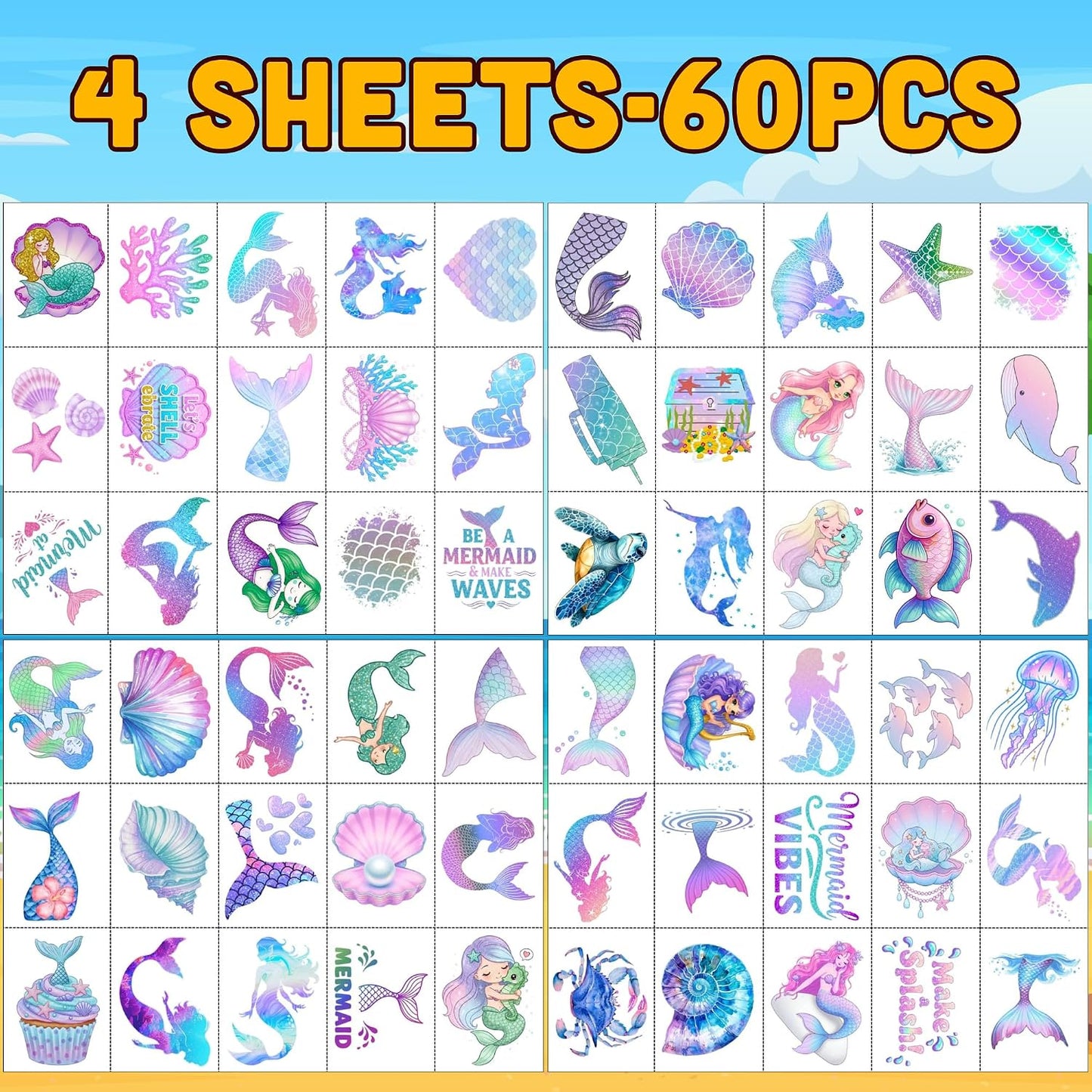 Mermaid Temporary Tattoos - Under The Sea Party Decorations & Favors for Kids | Fun Gift Idea