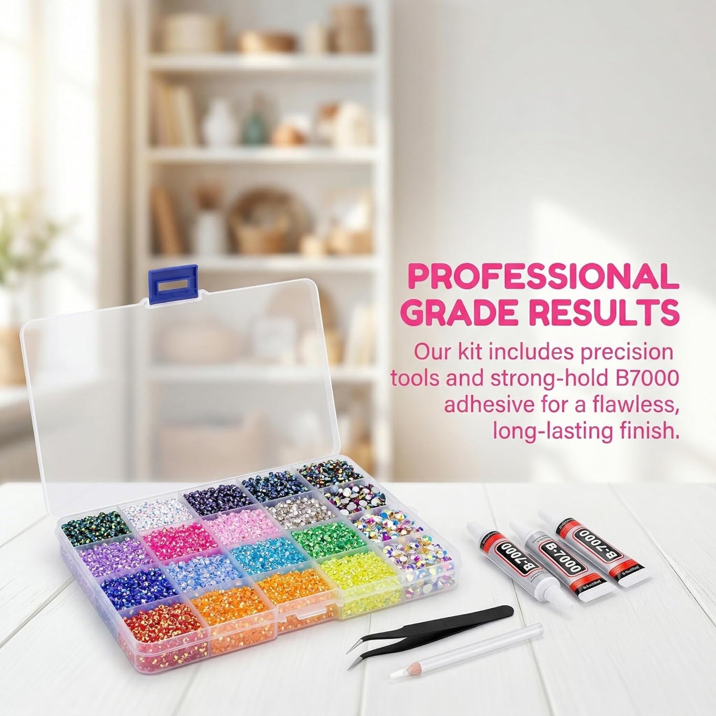 40-Color Resin Jelly Rhinestones Kit - Flatback Gems for DIY Crafts, Nail Art & Clothing | Includes 3 Glue Tubes & Tools, 18000 Pcs