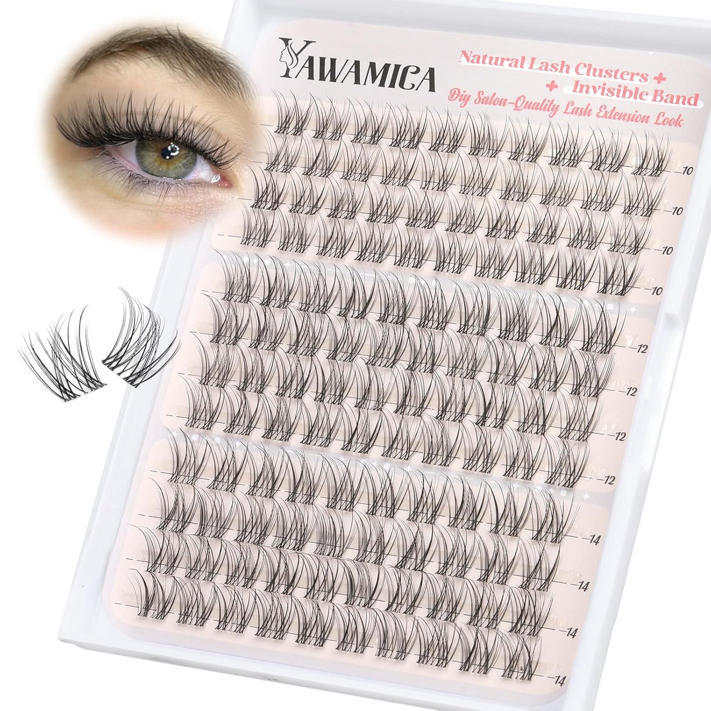 Eyelash Extension Kit - Fluffier Thick Volume 14-20mm D Curly Mink Lash Clusters | 240pcs DIY Individual Lashes with Bond, Seal & Applicator
