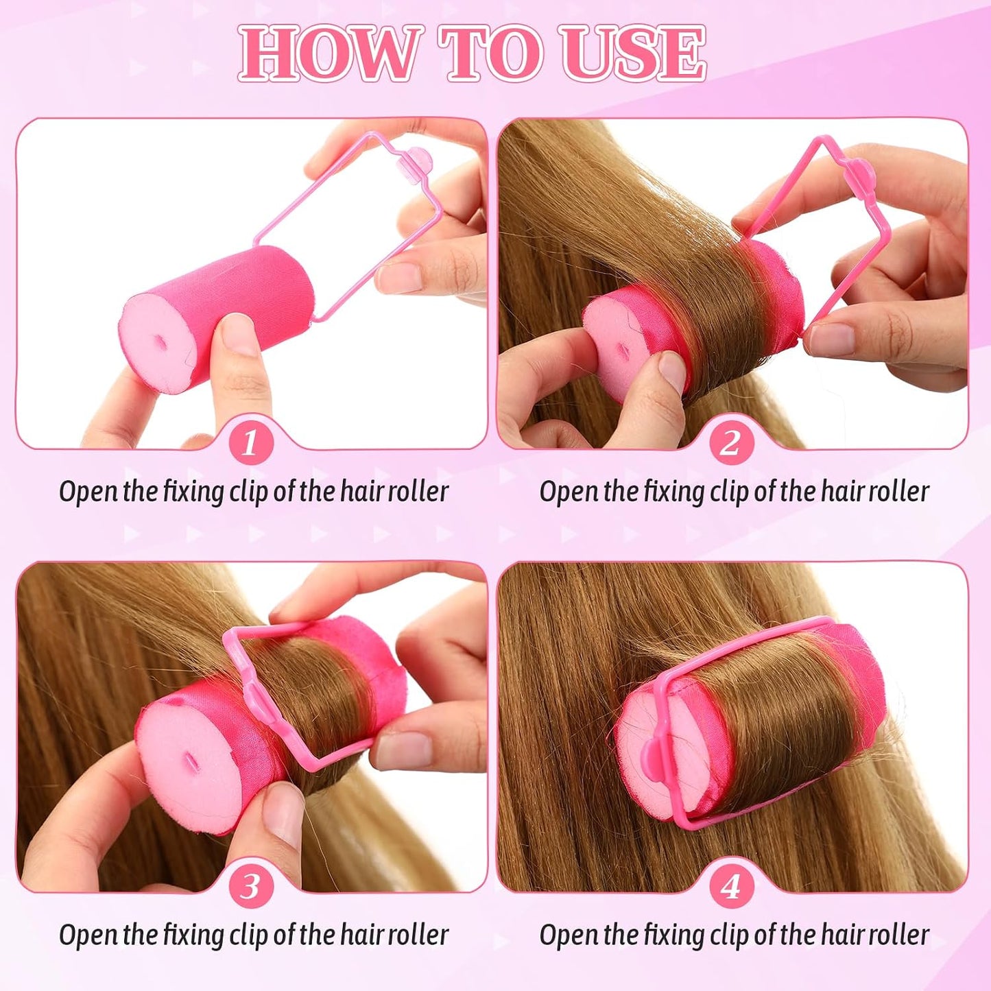 Satin Hair Rollers - 18 Pcs Foam Sponge Curlers for Black Hair - Pink Satin Wrapped | 1.42 Inch