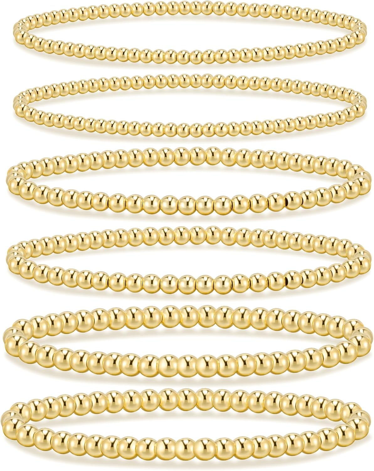 Gold Bracelets for Women - Waterproof 14K Gold Plated Beaded Strand Adjustable Jewelry Set | Perfect Gift