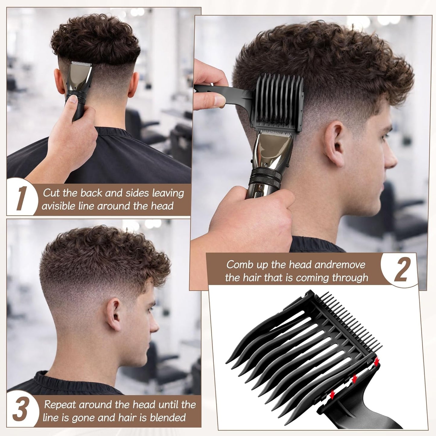 4-in-1 Detachable Fade Comb Set - Professional Barber Comb for Men's Fade Haircuts | 4 Sizes, Easy Snap-On, Black