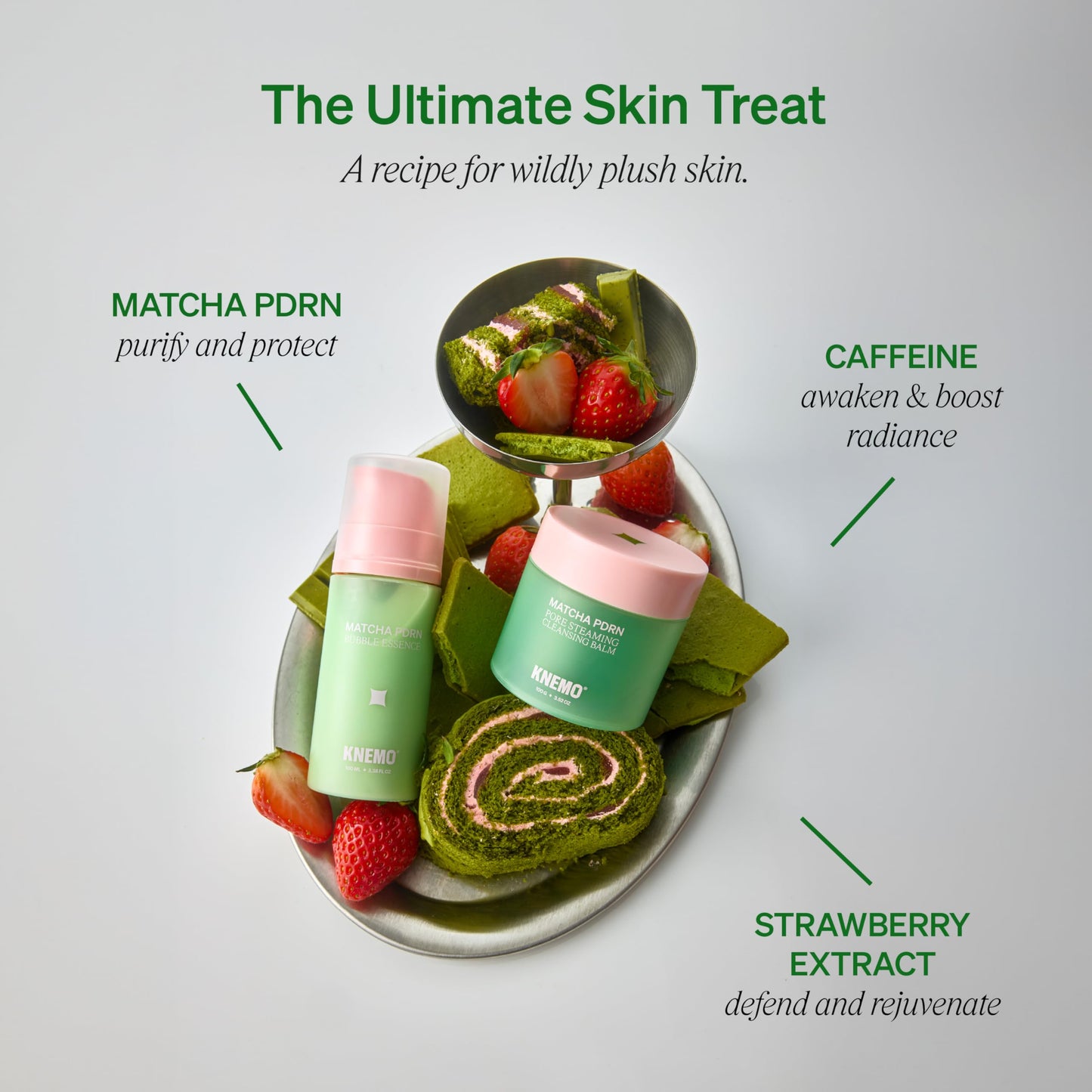 KNEMO Matcha PDRN Bubble Serum – Airy Microfoam Essence for Radiant Skin – Strengthening Matcha & Strawberry Antioxidants to Build Barrier Resilience – Hydrating Treatment for a Plump, Glowing Look