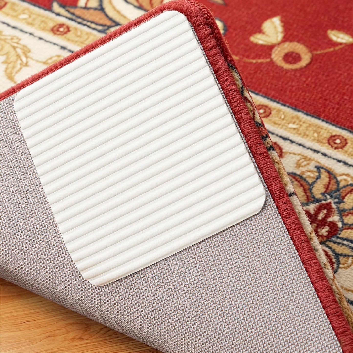 Non-Slip Rug Pads Grippers - 8 PCS Washable Anti-Curling Design | Keep Rugs in Place & Flat