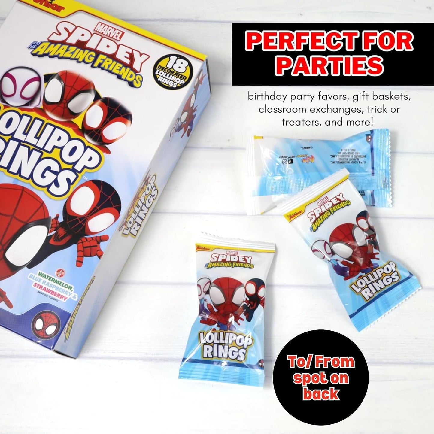 Spidey and His Amazing Friends Lollipop Rings - Individually Wrapped Birthday Party Favors | Box of 18