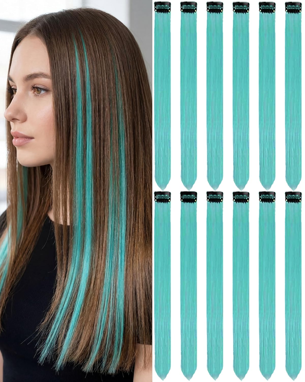 Clip-In Black Hair Extensions - 22 Inch Long Synthetic Hairpieces for Women | Party Highlights