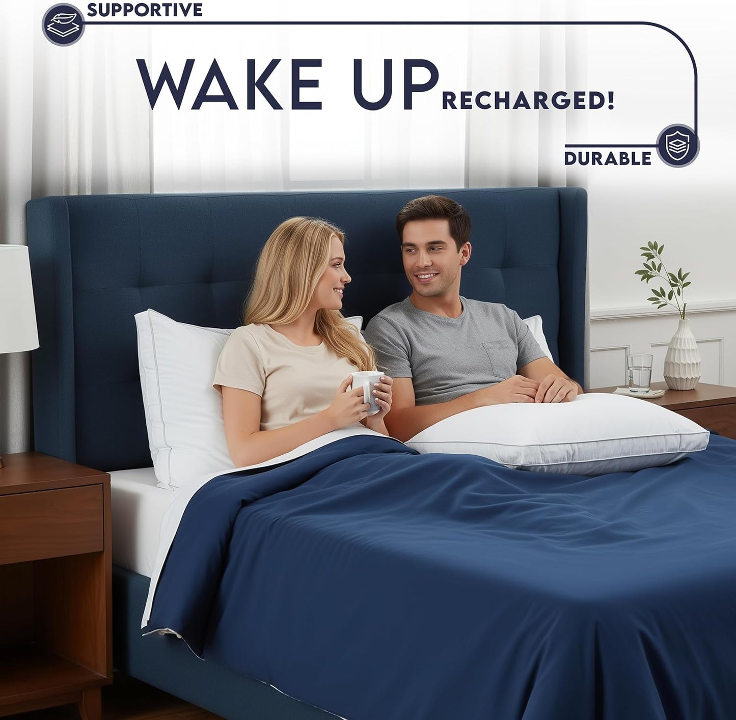 Utopia Bedding Down Alternative Pillows - Soft & Fluffy Queen Size Set of 2 | Cooling Gusseted Design for All Sleepers