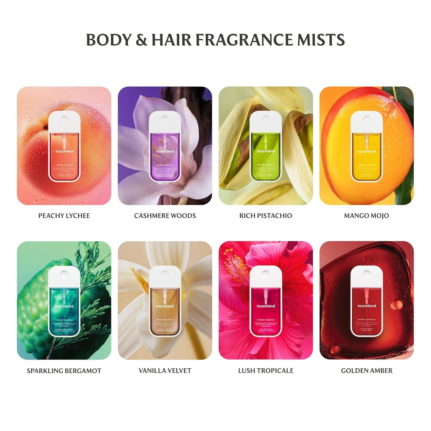 Touchland Body & Hair Fragrance Mist - Cashmere Woods Scent | 2 FL OZ Refreshing Spray