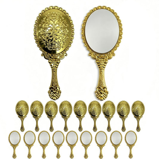YIngo Firety 20-Pack Vintage Gold Handheld Mirrors with Handle, Decorative Embossed Floral Cosmetic Mirrors for Women, Ideal for Party Favors, Classroom Supplies, Travel Makeup & Wedding Bridal Gifts