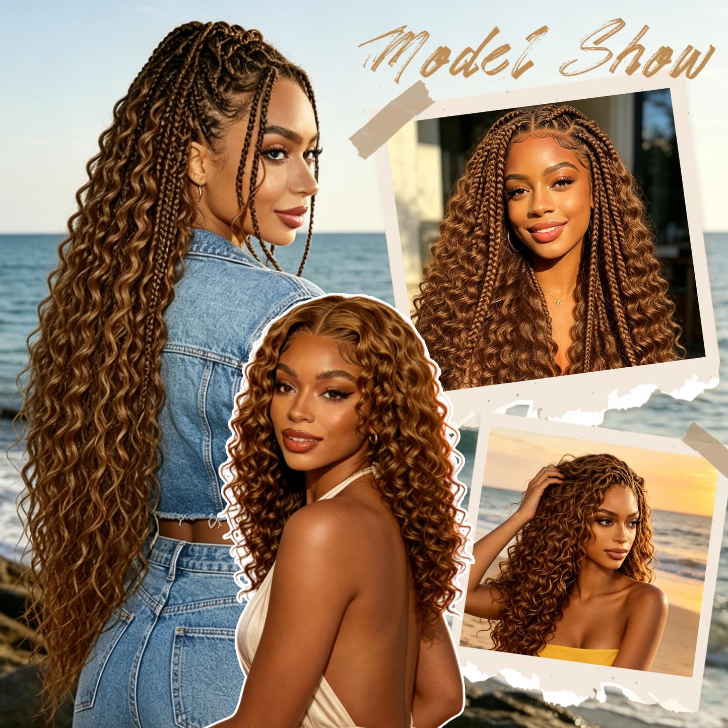 Human Crochet Hair for Black Women 18inch 120g Pre Separated 100 Strands Deep Wave Feather Crochet Human Hair Extensions 30# Invisible Miracle Knots Boho Crochet Hair Human Hair Crochet Bundles
