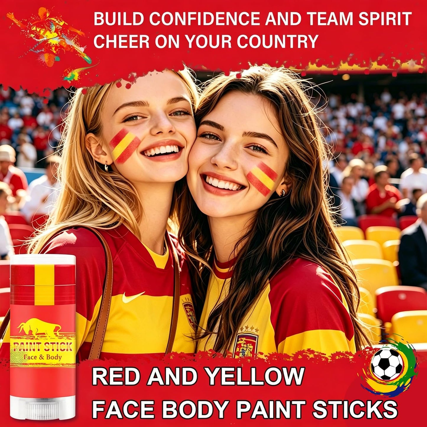 Spain Face Paint Stick - Sweatproof High Pigment for World Cup Fans | Red & Yellow Colors