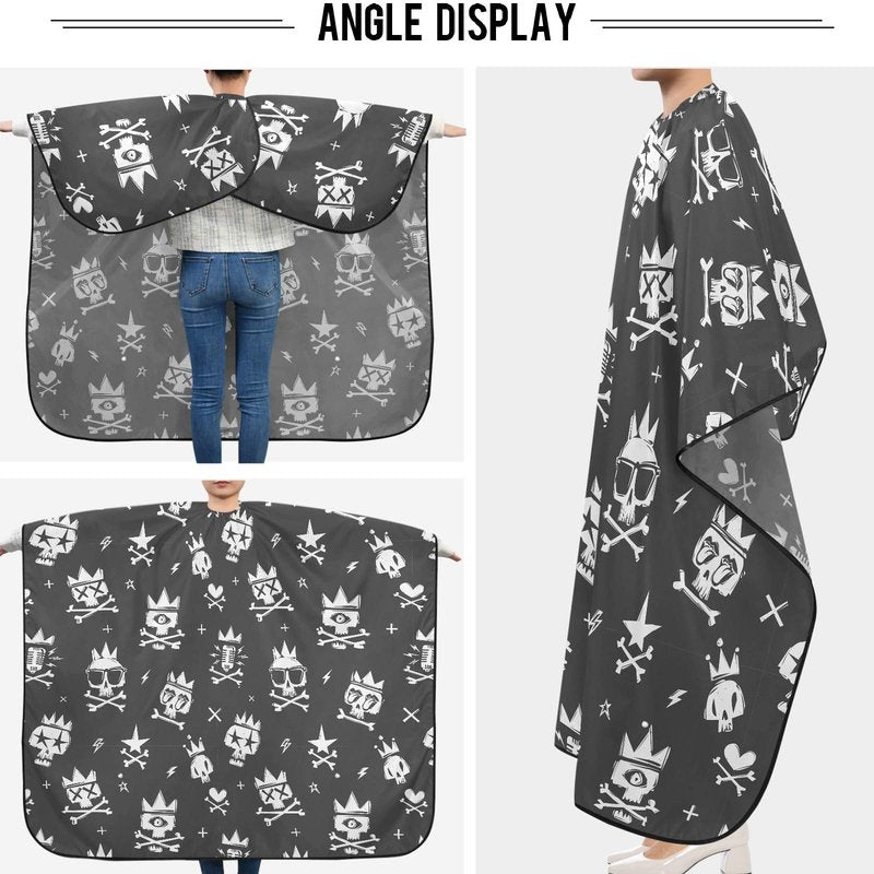 Visesunny Barber Cape - Cool Skull In Crown Black Doodle Polyester Hair Cutting Salon Apron Anti-Static Haircut Water-Resistant Shaving Cloth Beard Shaving Bib Hairdressing Cape