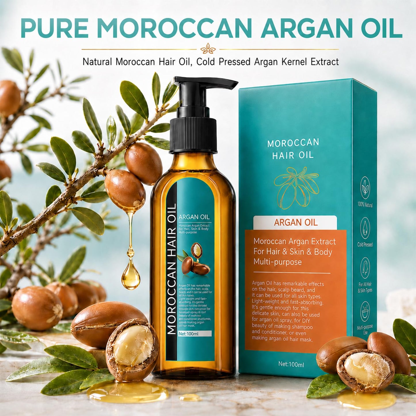 TRIMYFITER Argan Oil, Hair Oil for Frizzy Hair, Hair Care Oil Natural Serum Help Split Ends Dry Scalp Hair Care Products Strengthen Dry Damaged Curly Long Curly Hair Treatment Heat Protectant