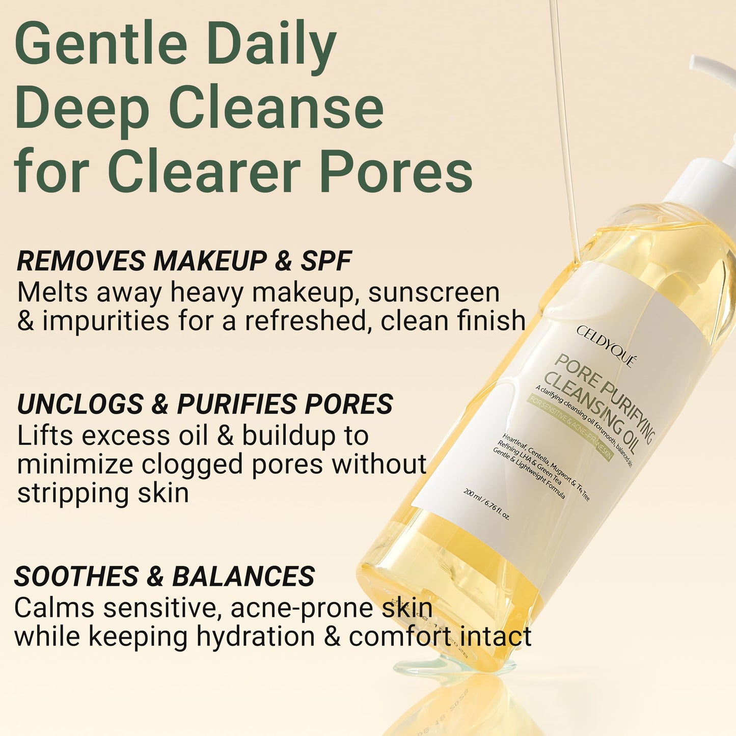 Korean Cleansing Oil Makeup Remover w/ LHA Centella Tea Tree Heartleaf Murwort & Green Tea | Lightweight Deep Pore Cleaner for Blackheads Sebum Waterproof Sunscreen & Sensitive Acne-Prone Skin 6.7 Oz
