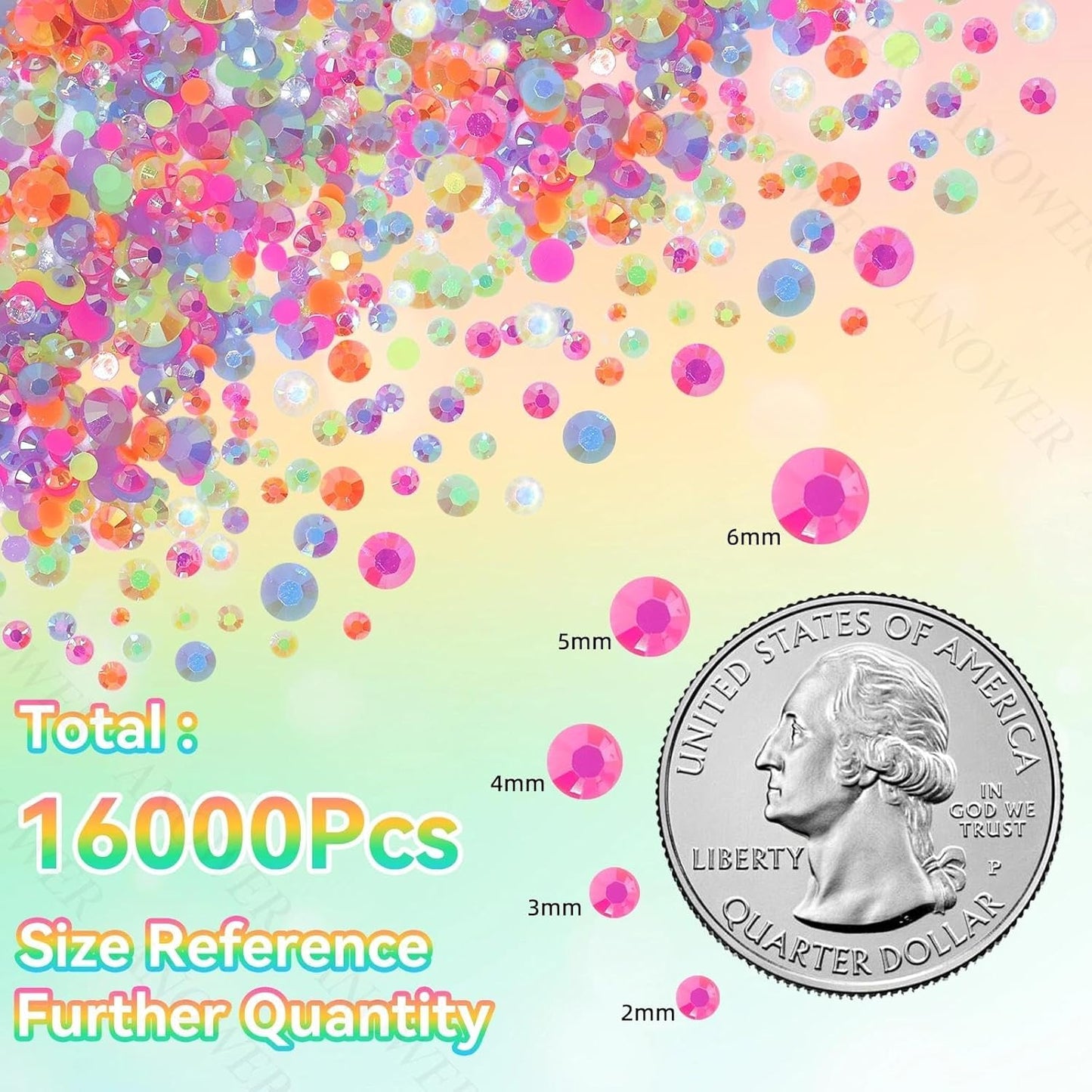 Mixed Light Color Resin Flatback Rhinestones - 16,000 Pcs for Crafting & DIY Projects | 2-6mm Gems for Makeup & Tumblers