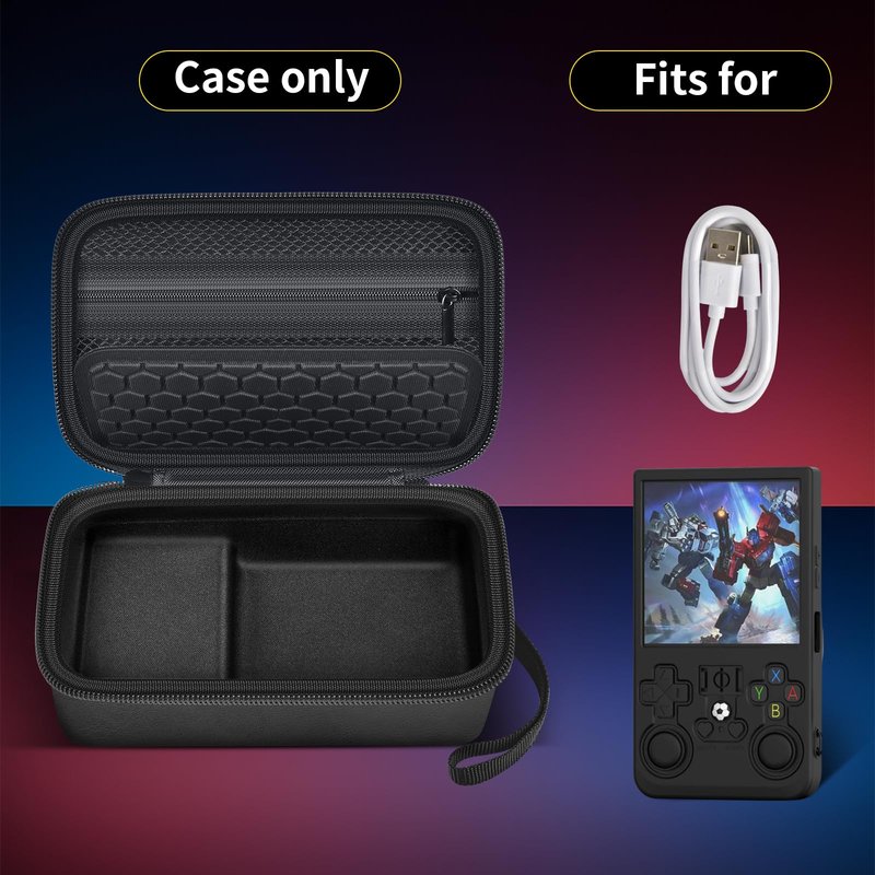 casmilee Retro Gaming Console Case for R36MAX Game Consoles, Handheld Gameboy Video Emulator Storage Holder Organizer, Portable Carrying Bag for USB Cables, SD Cards and Batteries (Box Only)