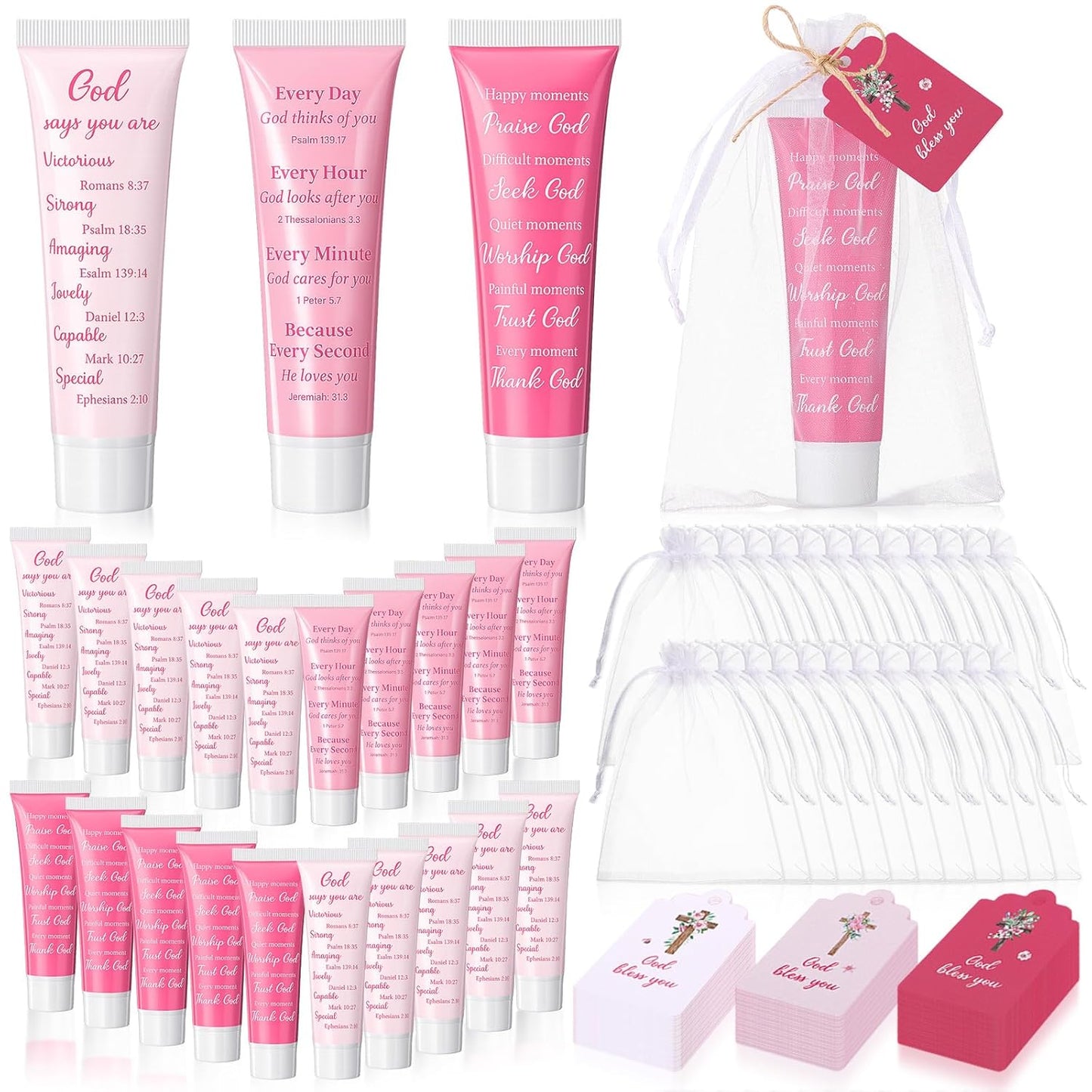 Christian Gifts for Mom - 12 Pink Hand Creams with Bible Verses | Perfect Mother's Day Church Favors