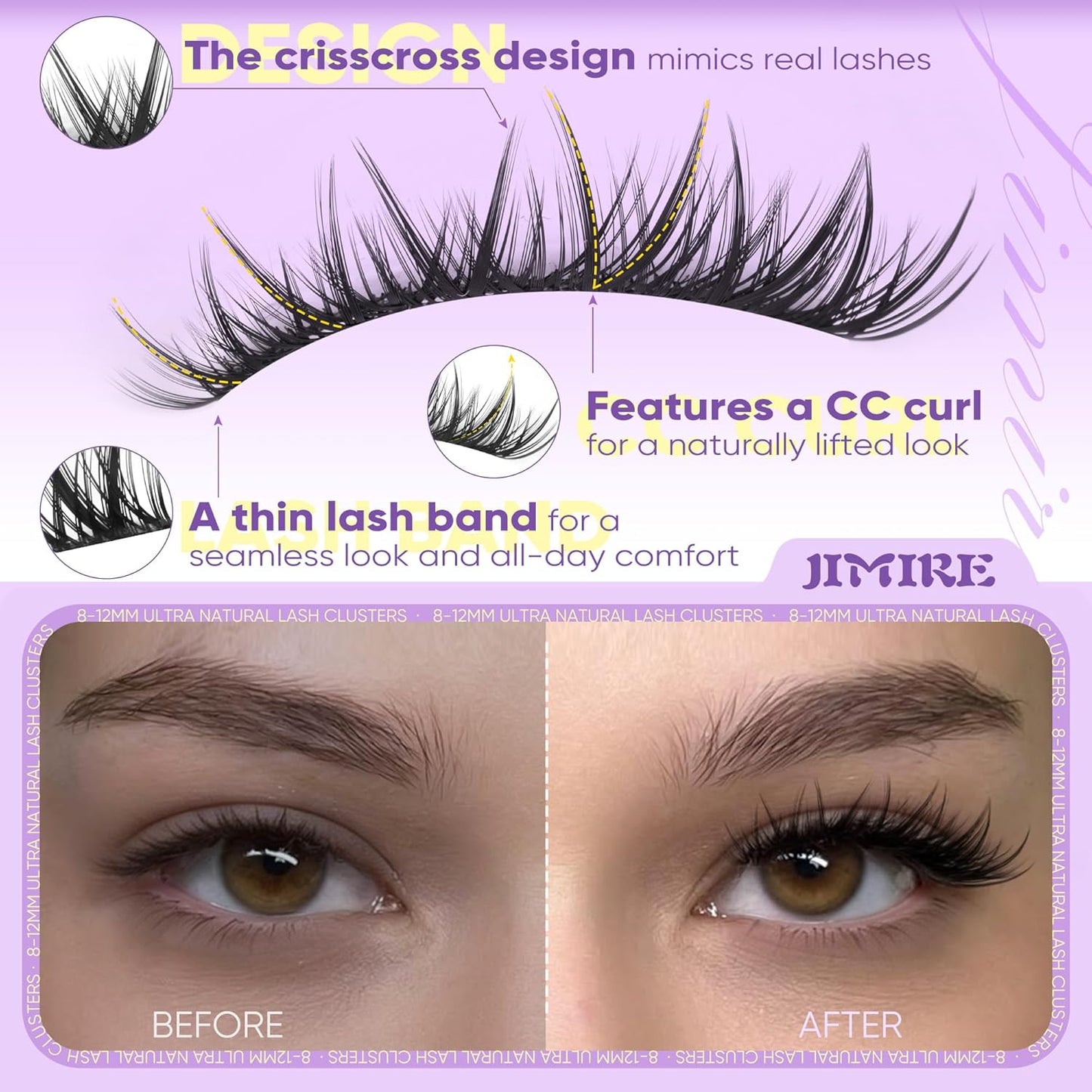 JIMIRE 8-12MM Wispy Cluster Eyelash Extensions - Soft DIY Individual Lashes | Natural C Curl, 120 Pcs