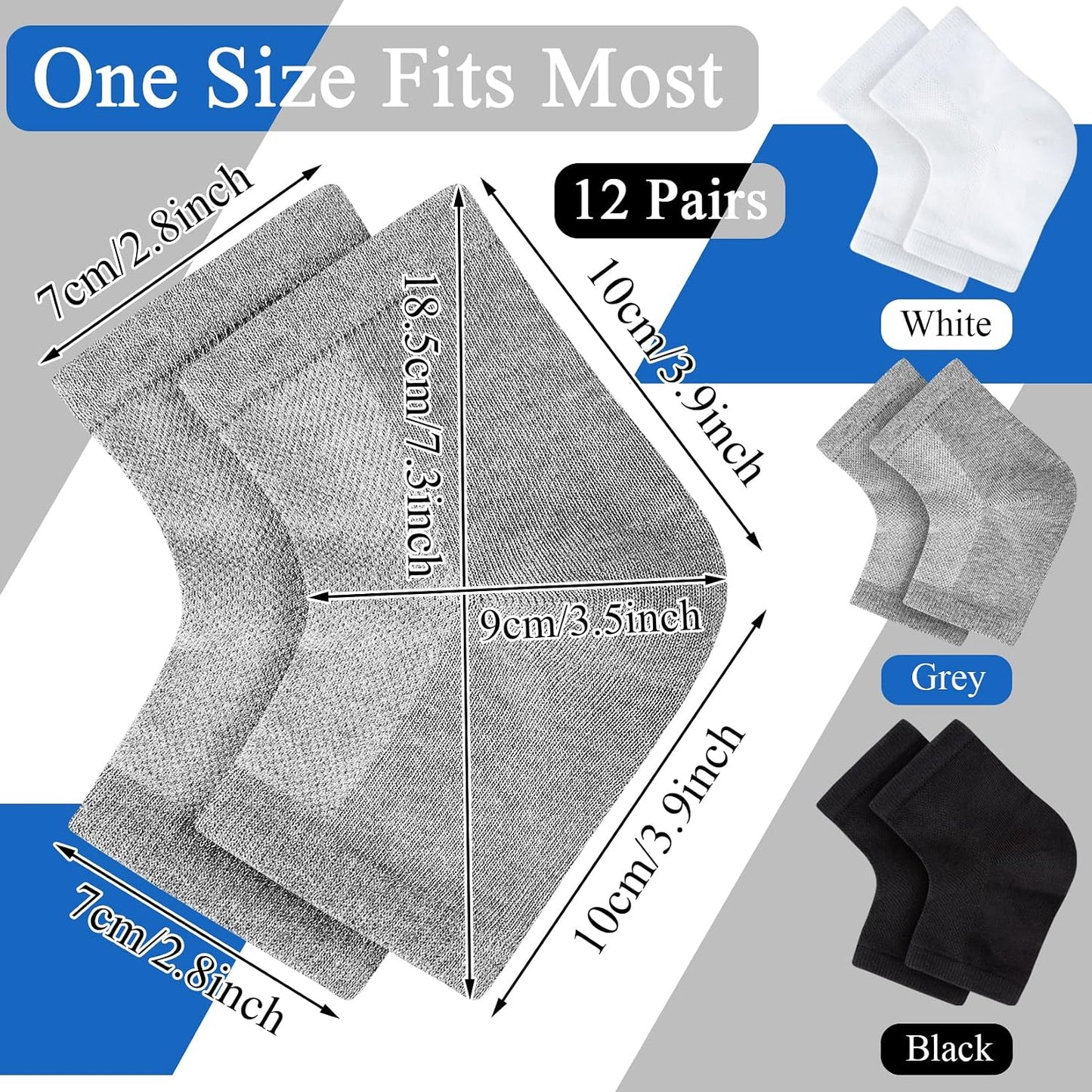 Moisturizing Socks for Dry Cracked Heels - 12 Pairs Toeless Silicone Treatment
