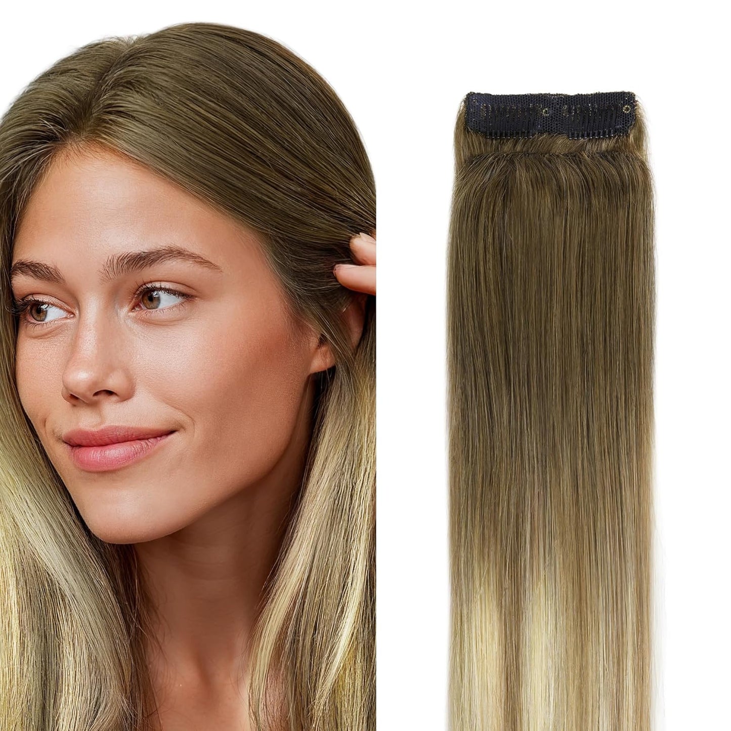 Scalp Hair Fill Ins - Clip-In Human Hair Extensions for Thinning Hair | 18-Inch Balayage 4/27/4 Chocolate Brown to Caramel Blonde, 30g, 4 Pcs