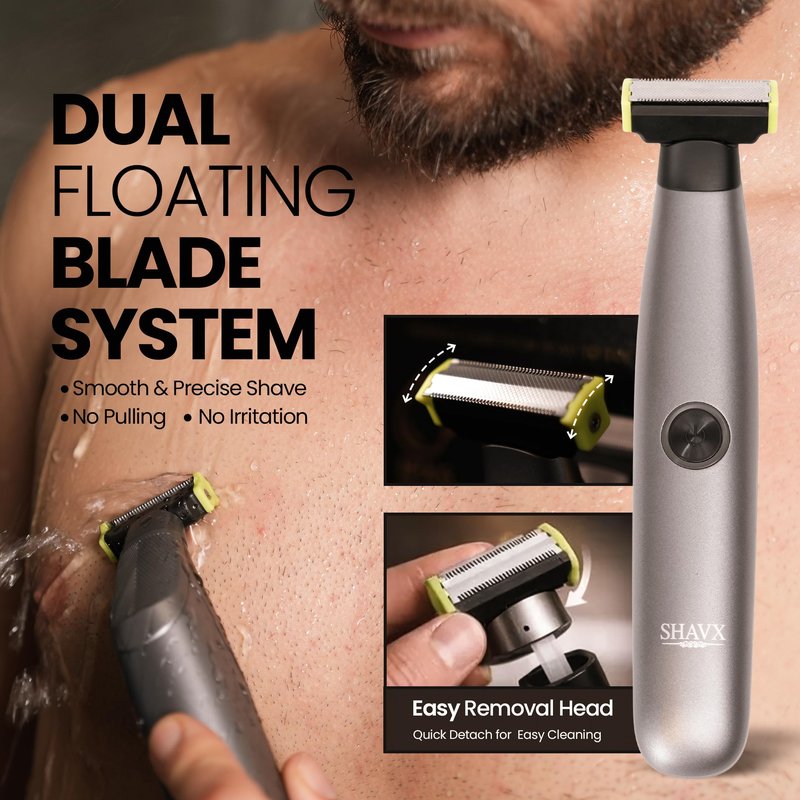 Groin & Body Hair Trimmer Electric Shaver for Men – Pubic & Ball Full Body Grooming – Skin-Safe for Sensitive Areas, Beard, Chest & Legs – Dual Blades Waterproof Wet/Dry IPX6 Rechargeable with 3 Combs
