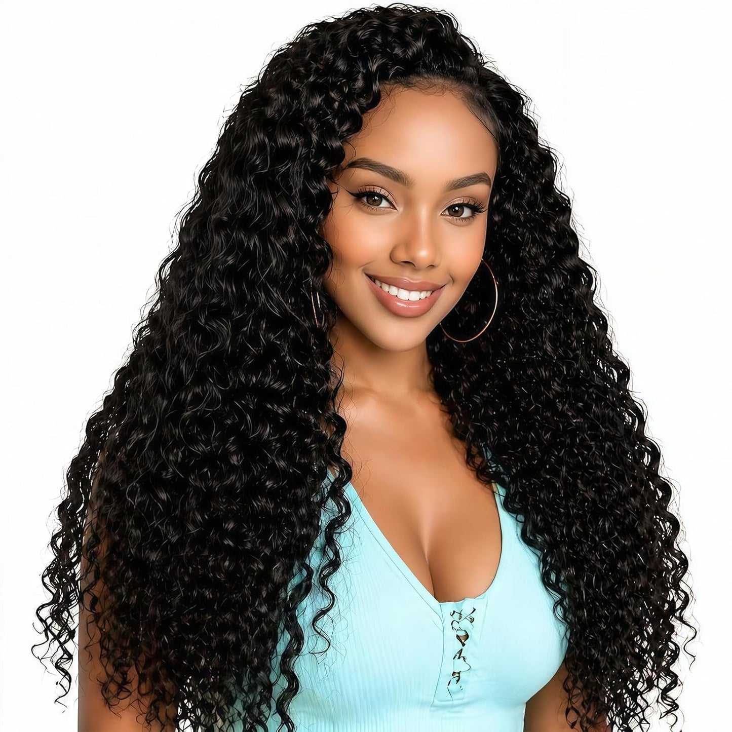 Half Wig Human Hair - 12 Inch Deep Wave Curly Half Wig | Seamless Flip Over Drawstring, Glueless, Natural Color