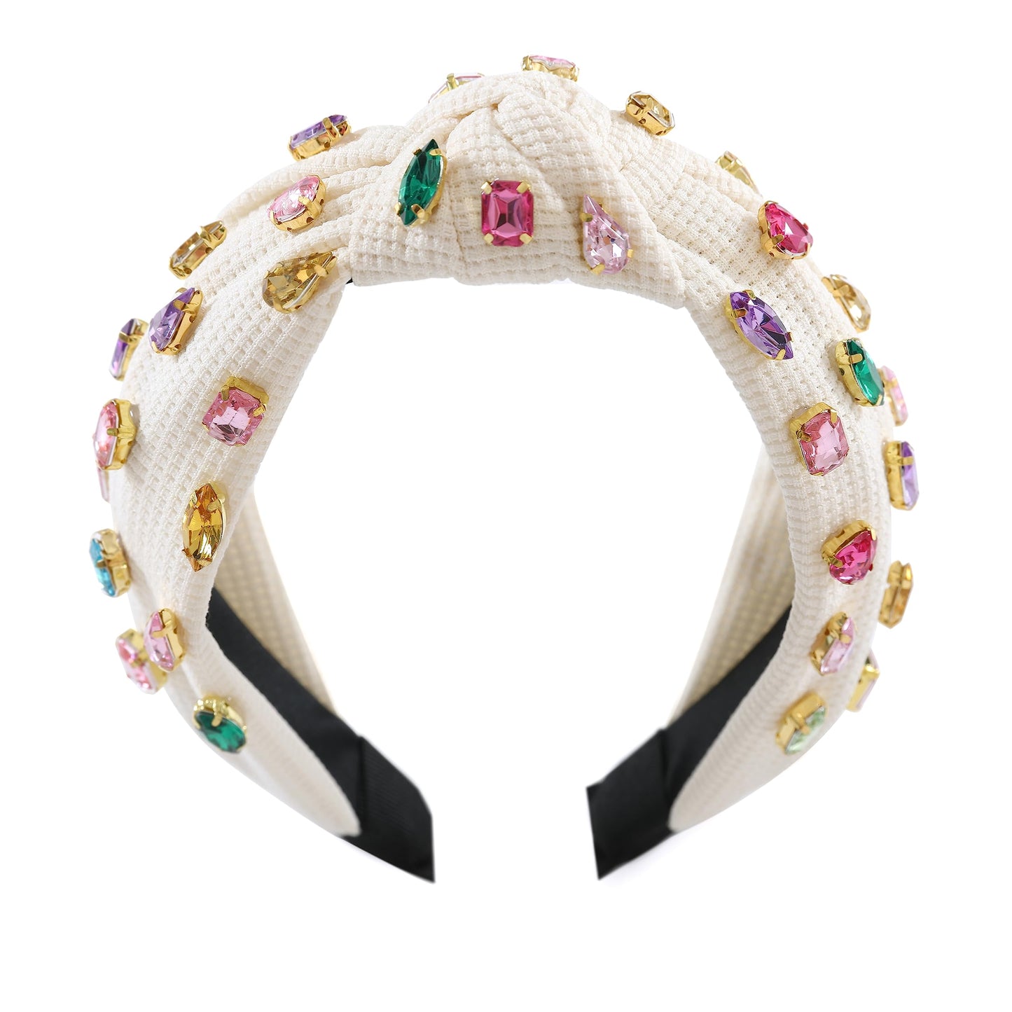 Gmmidea Jeweled Knotted Headband for Women Girls Sparkly Crystal Rhinestone Headband Wide Top Knot Women's Embellished Hairband Hair Accessories