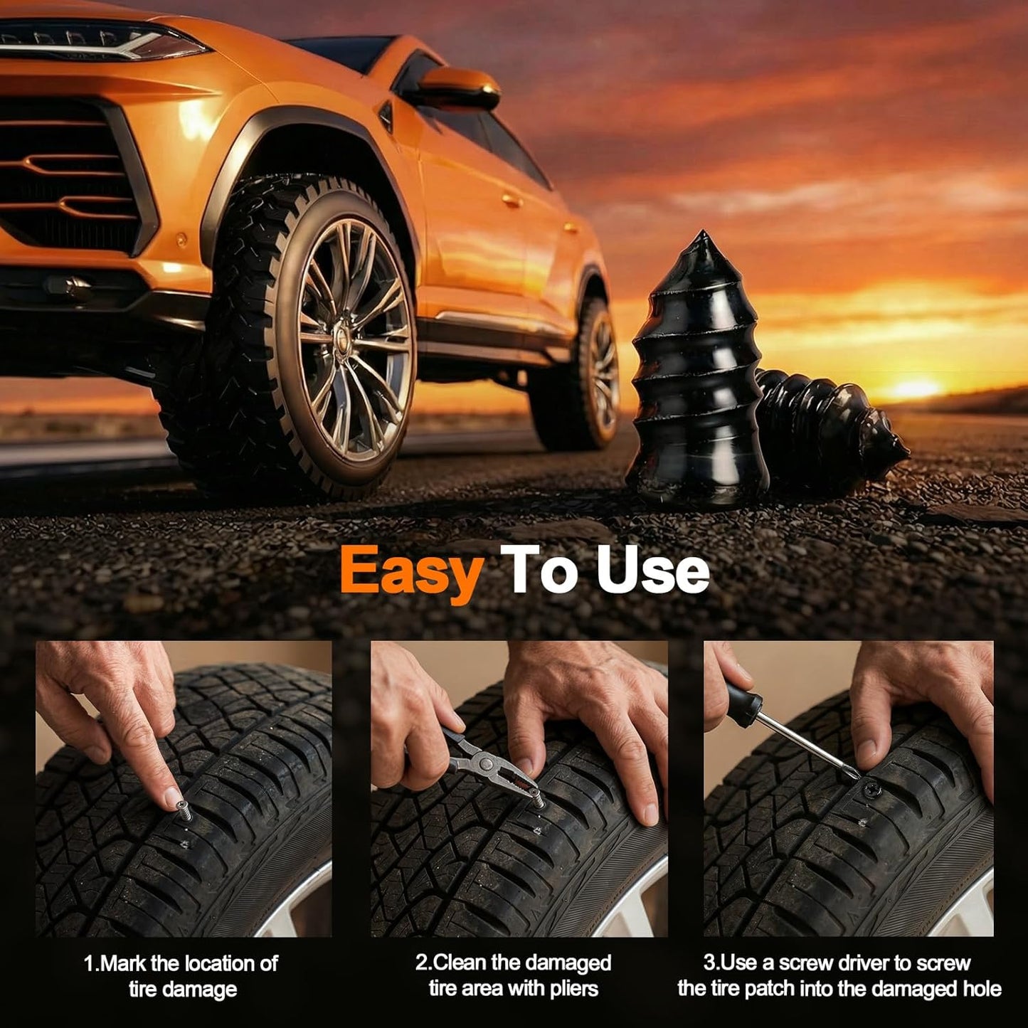Tire Plug Kit - 30 Pcs Professional Grade Emergency Repair Set | Includes Screwdriver for Cars, Trucks, Motorcycles, Bicycles