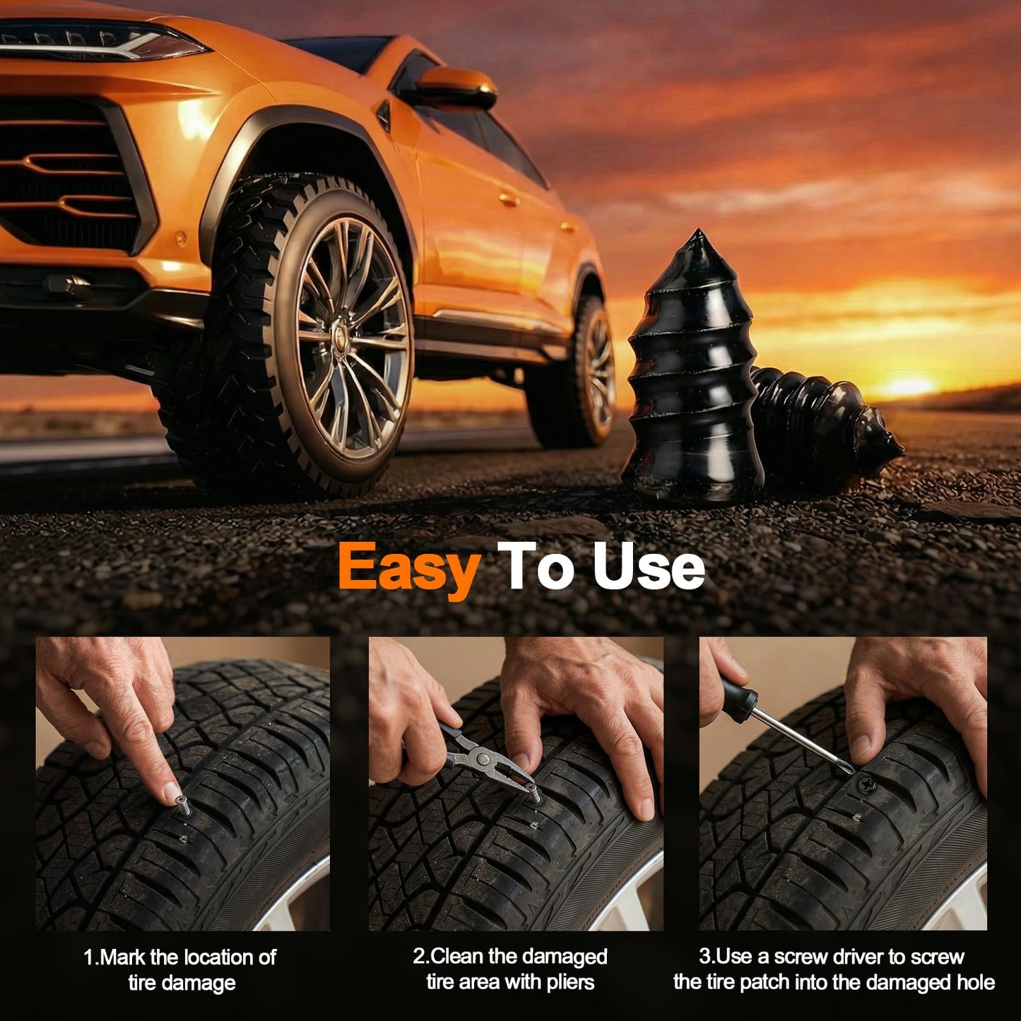 Cupofpet 60 Pcs Tire Plugs Screw Type, Professional Grade Emergency Tire Screw Plug Repair Kit with Screwdriver, Ideal Tire Plug Kit for Car, Truck, Motorcycle and Bicycle Flat Quick Tire Fix