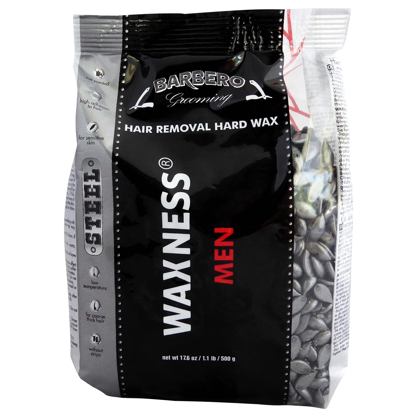 Waxness Barbero Steel Hard Wax Beads 1.1 lb (500 g) – Stripless Hard Wax for Men’s Grooming, Effective on Coarse Hair, Smooth Application, Professional Use – Made in Italy