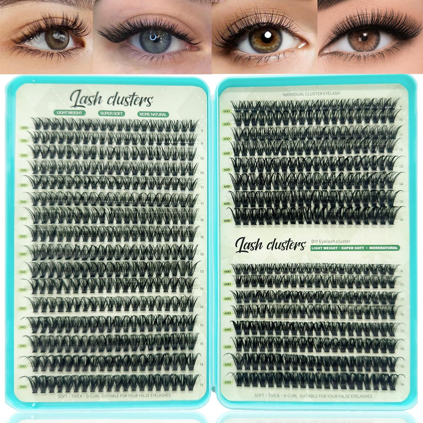 Lash Clusters Kit 600 Pcs D Curl Wispy Natural Cluster Eyelash Extensions (50D+60D Lash)