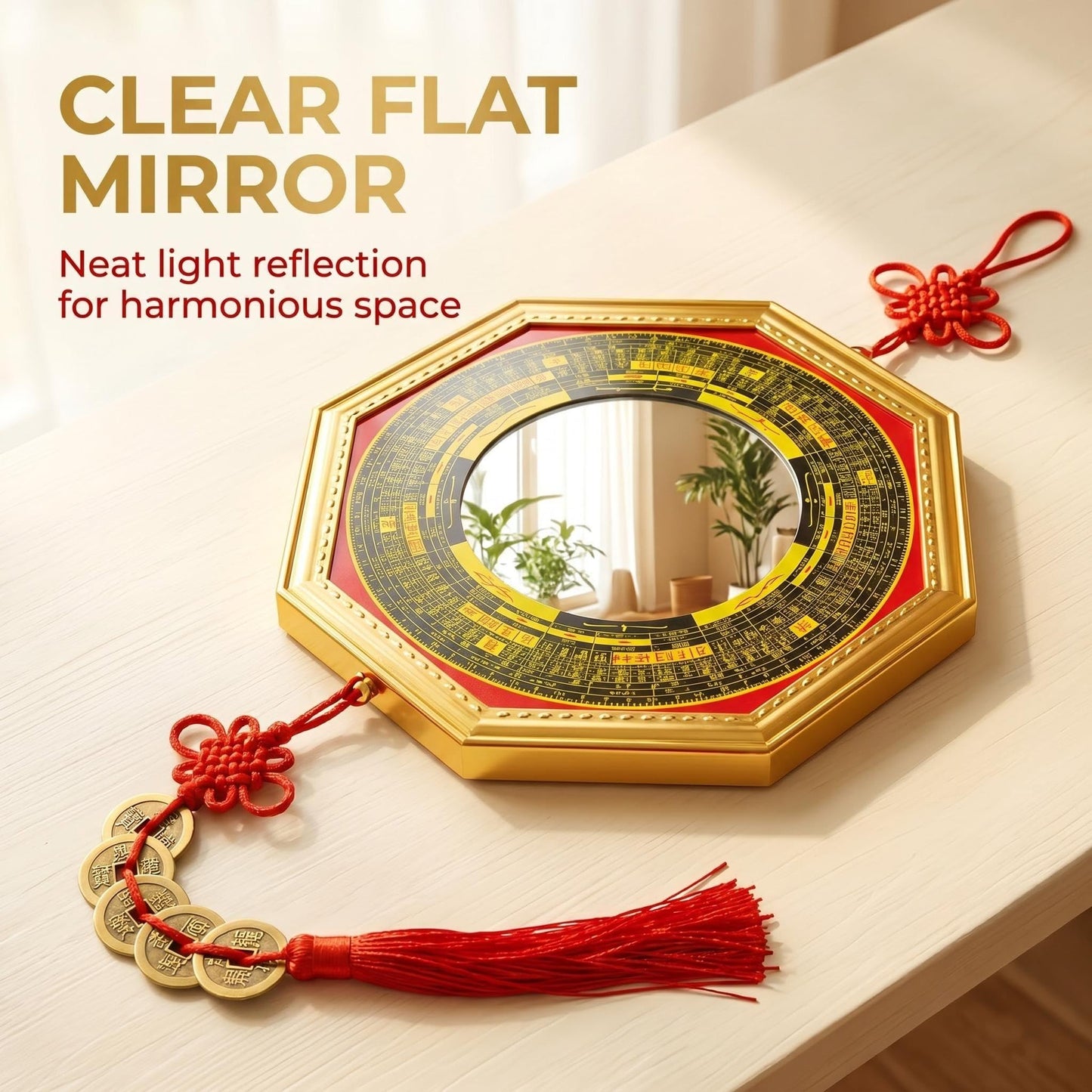 CNYTPE Feng Shui Bagua Mirror with Five Emperor Coins & Wu Lou