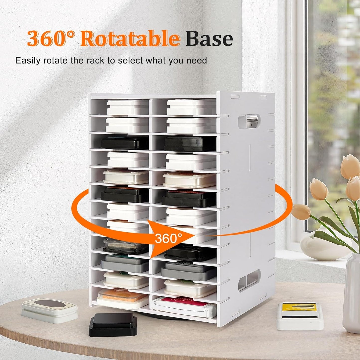 48 Slots Ink Pad Holder - Spinning Stamp Pad Storage Organizer for Craft Supplies