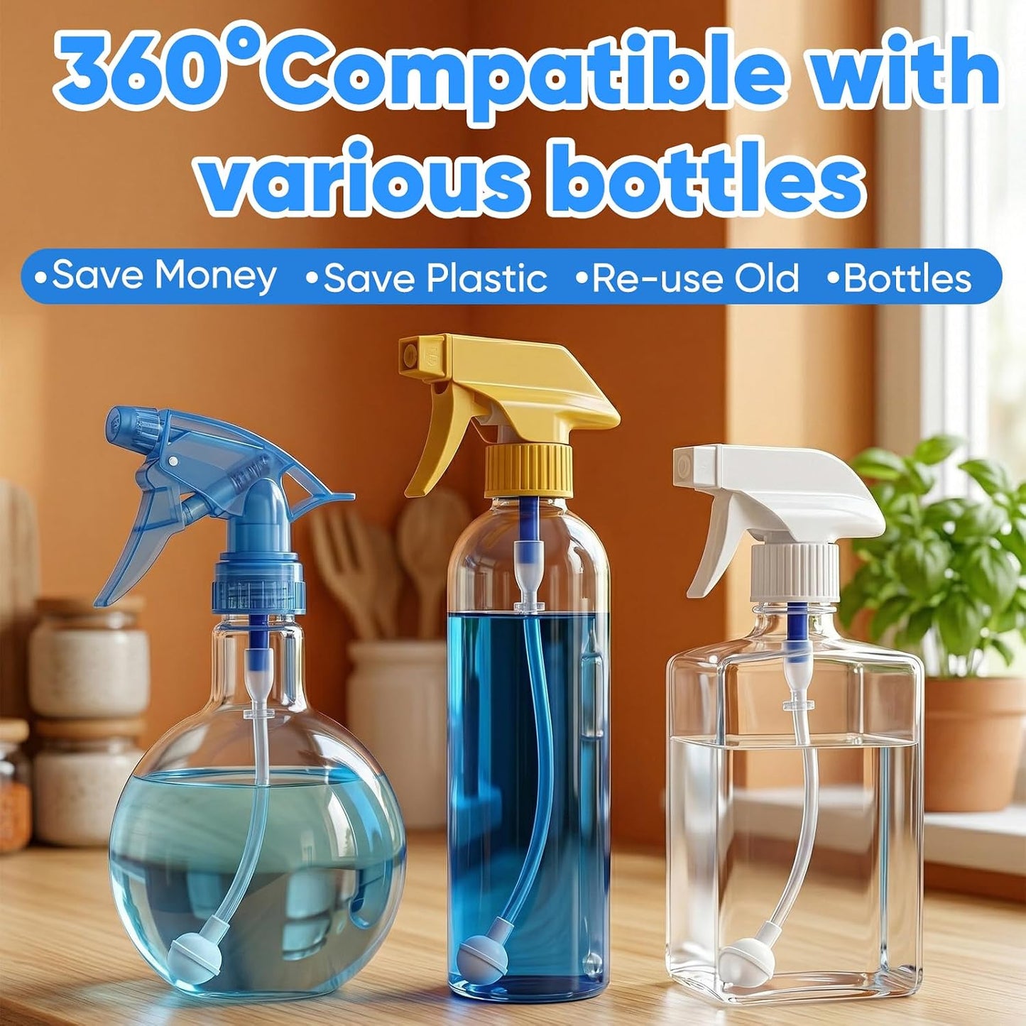 Universal Fit 360° Spray Bottle Adapter - 3 Pack Multi-Angle Tube Replacement for Sprayers | Versatile Upside Down Use
