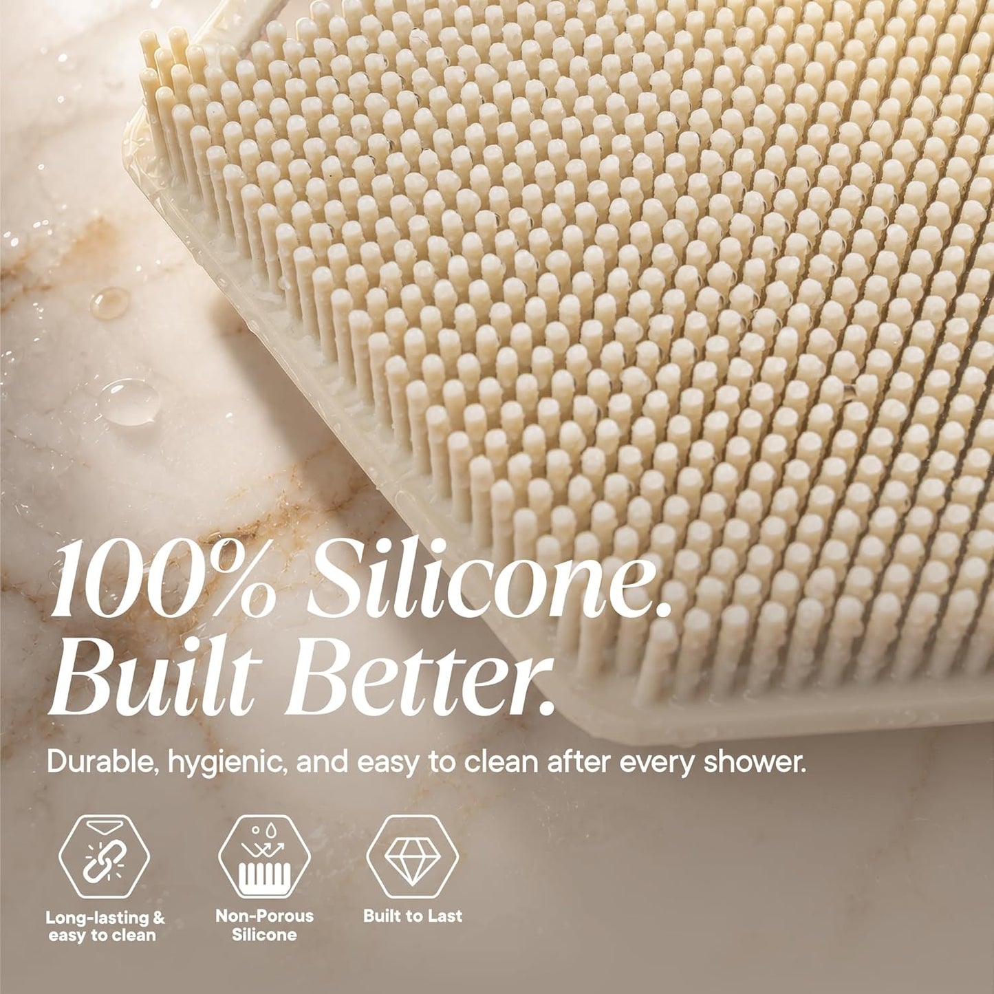 Premium Silicone Body Scrubber 2.0 | Exfoliating Loofah Alternative for Sensitive Skin - Quick Drying, Long-Lasting, Sand Color