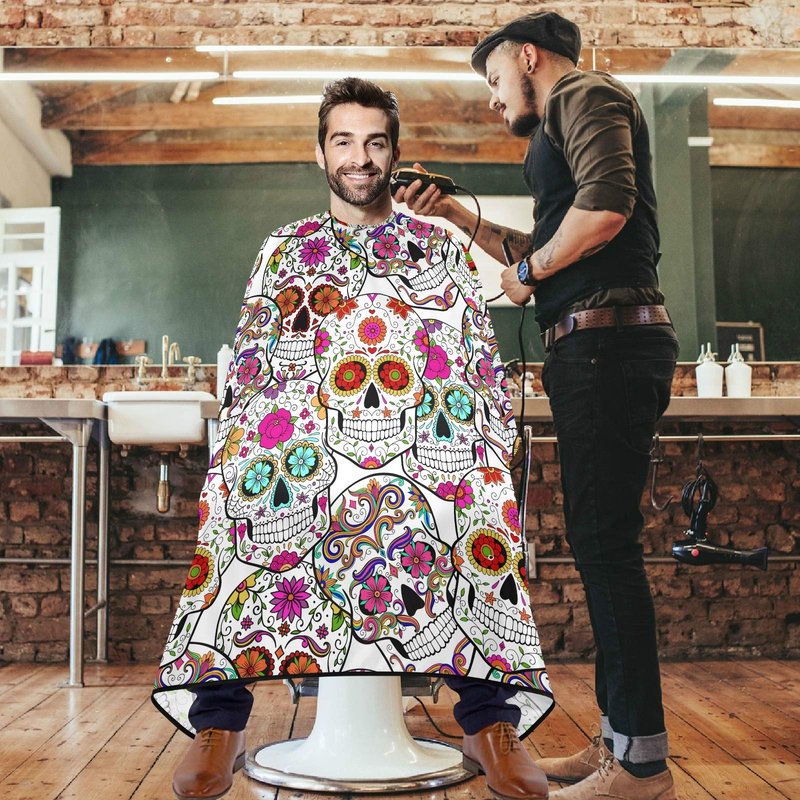 visesunny Barber Cape Sugar Skull With Flower Polyester Hair Cutting Salon Cape Apron Anti-Static Haircut Shaving Cloth Beard Shaving Bib Hairdressing Cape