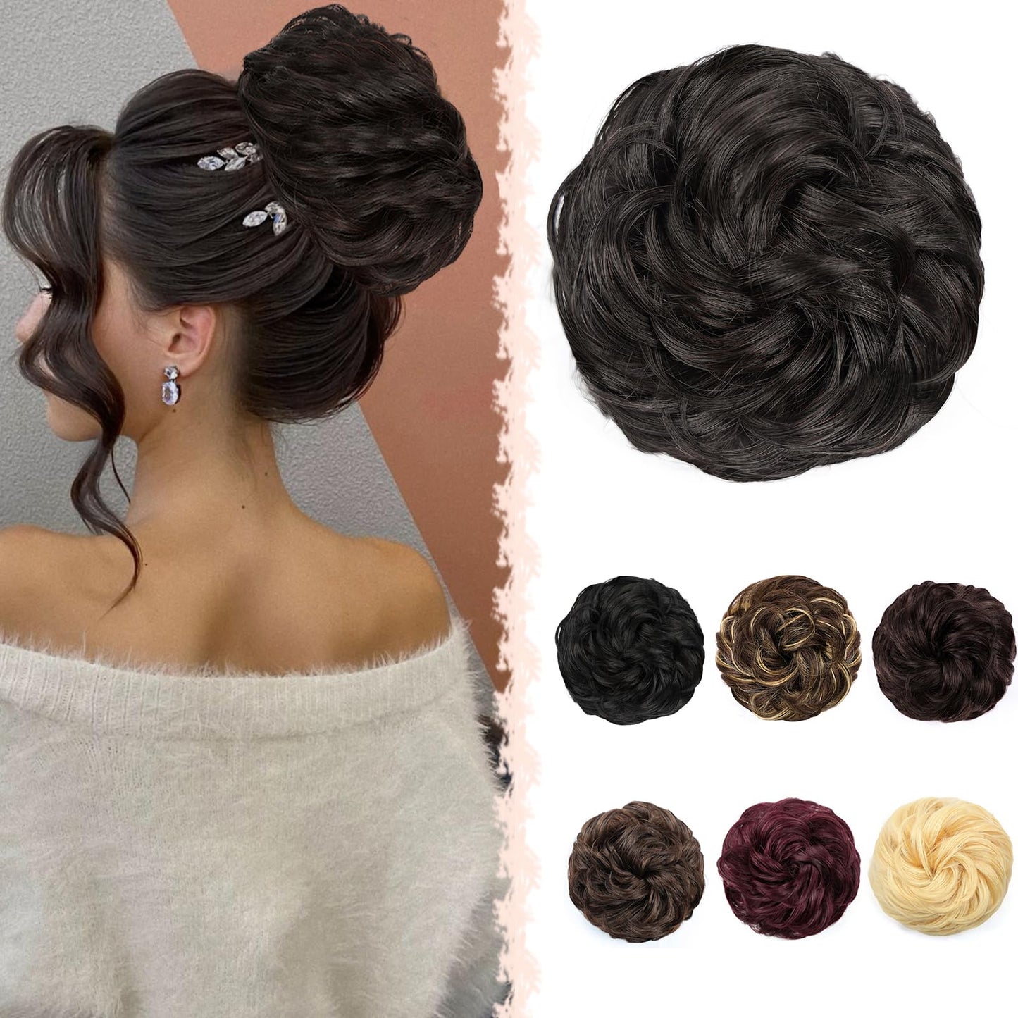 RONTAYA Messy Bun Hair Piece Real Human Hair Buns Elastic Thick Soft Fluffy Donut Updo Ponytail Extensions Chignons Hairpieces for Women Natural Black