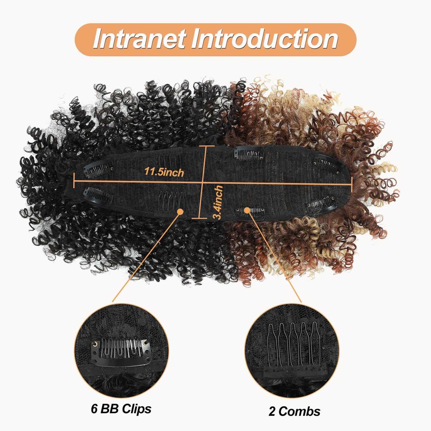 Kinky Curly Mohawk Wig - Natural Black & Brown Blonde Ponytail Extension | Short Synthetic Clip-In with Bangs & Fluffy Hair for Parties