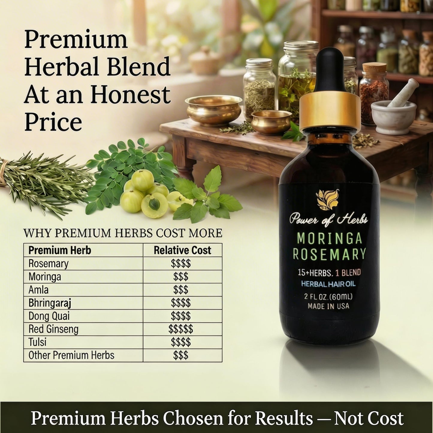 Moringa Rosemary Hair Oil with Amla, Bhringaraj, Pumpkin seed, Almond, Neem, Fenugreek, Infused with Biotin & Vitamin E, Reduces Hair Fall & Thinning, Supports Growth & Scalp Nourishment, Made in USA