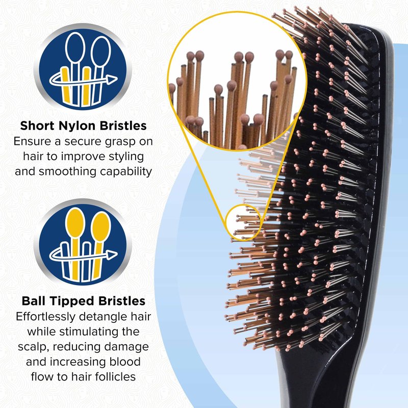 Giorgio Gentle Black Full Size Hair Brush – 7.75 Inch, Men, Women & Kids, Soft Bristles for Sensitive Scalp, Detangler Brush, Scalp Massager, Wet or Dry