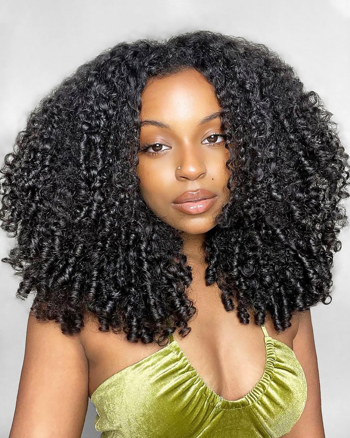 Kinky Curly Half Wig - 200% Density Human Hair | Glueless 3-in-1 Flip Over Headband Wig for Women - 16 Inch
