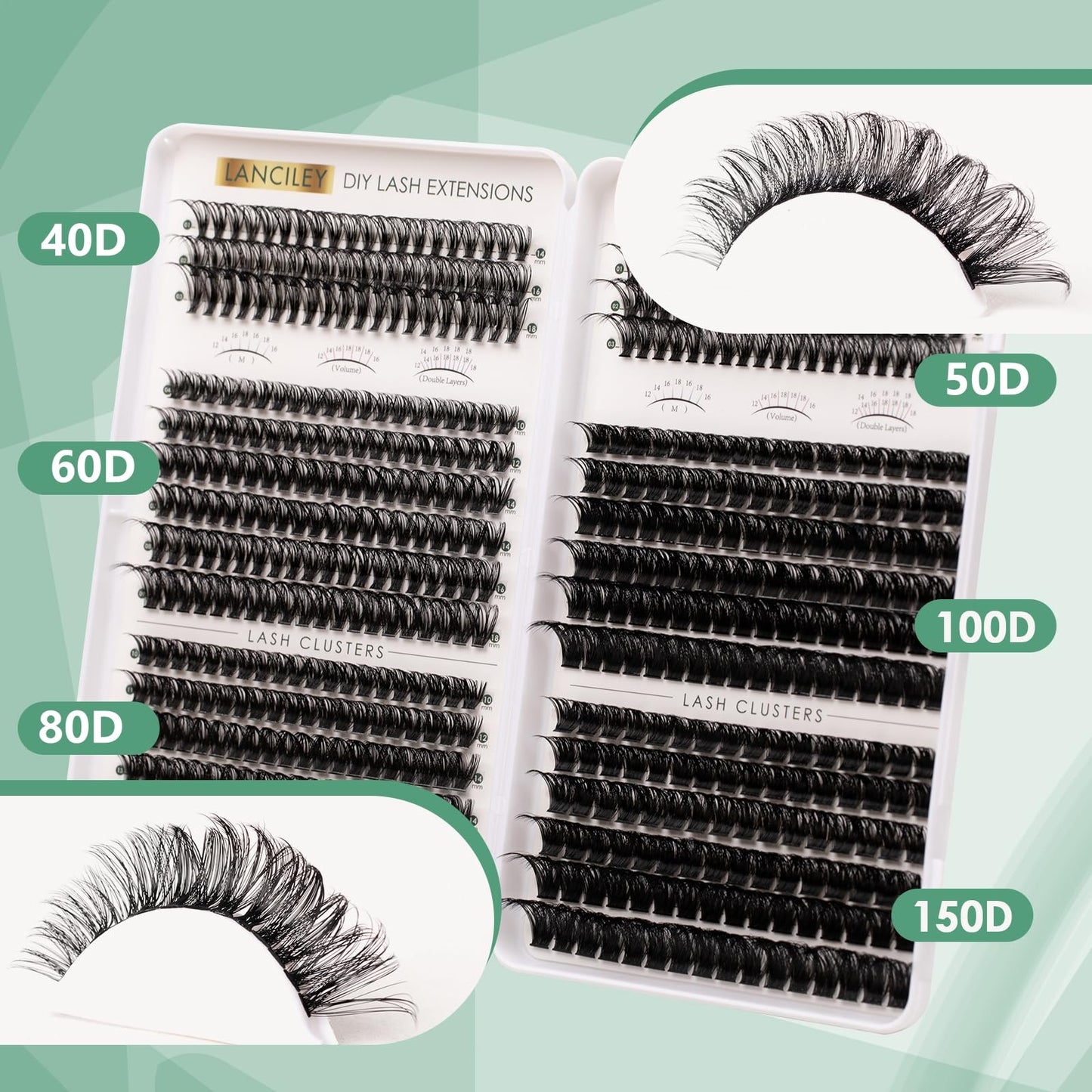 Lash Clusters 564pcs Eyelash Clusters 40+50+60+80+100+150D Cluster Eyelash Extensions Kit Thick Volume Individual Lashes Natural Lashes DIY Lash Extension Kit with Bond and Seal and Tweezers-40-150D