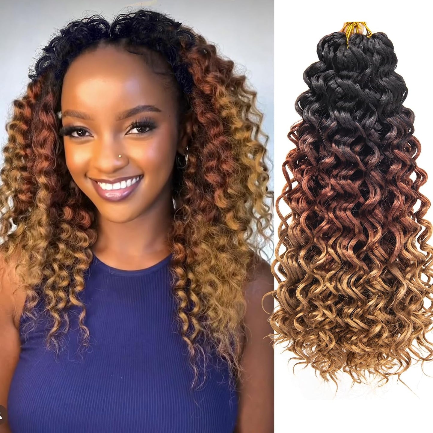 Water Wave Crochet Hair Extensions - Blonde Synthetic Bohemian Braids | 14 Inch Deep Wave (27#)