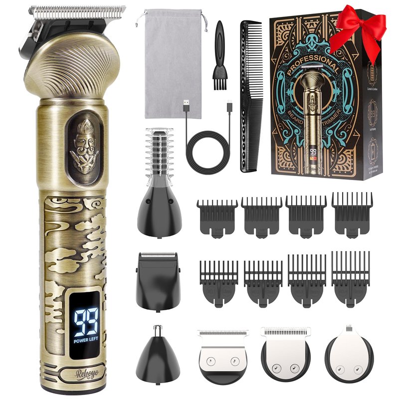 REHOYO Beard Trimmer for Men, Waterproof Cordless Hair Clipper, Electric Razor Shaver, Mens Grooming Kit for Mustache Nose Body Facial Hair, Rechargeable Beard Trimmer Kit, Gifts for Men