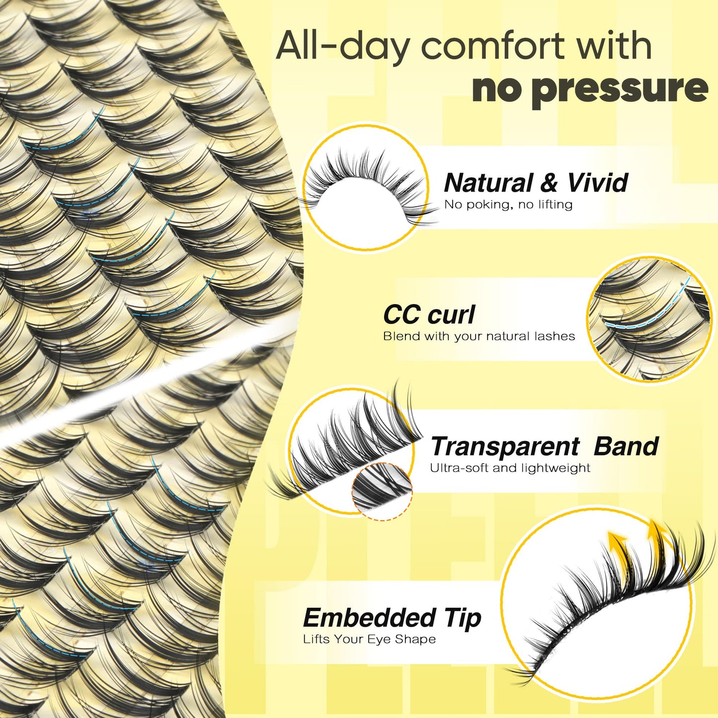Pleell Lash Clusters Wispy Eyelash Clusters 10/11/12/13MM CC-Curly Natural Cluster Eyelash Extensions Bunny Lashes Clusters with Invisible Band Manga Lash Extensions Pestañas Postizas Naturales