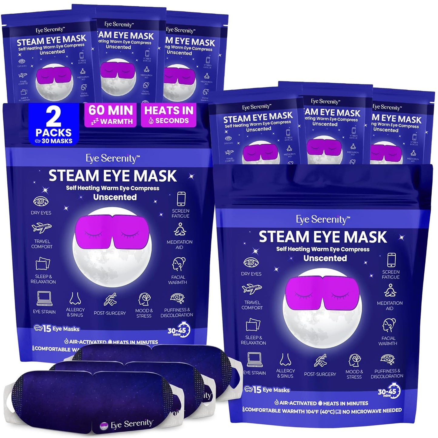 Heated Eye Mask - Eye Serenity Steam Mask for Dry Eyes | Moist Heat Relief for Styes & Puffiness - Lavender