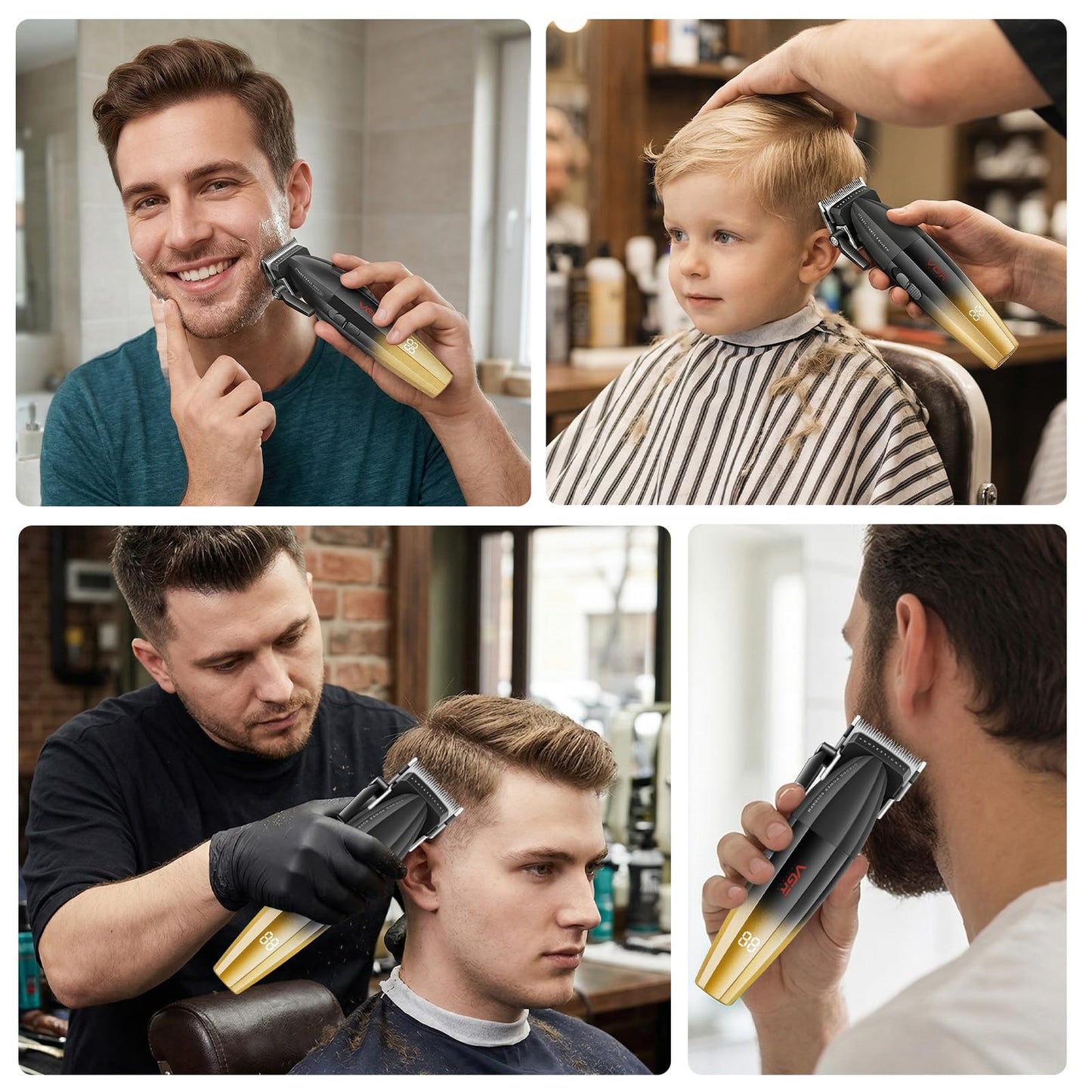 VGR 003 Fresh Fade Hair Clipper, Professional Hair Trimmer, Cord/Cordless Rechargeable Hair Cutting Tools with LED Display, 9000 RPM Barber Clippers, Gold